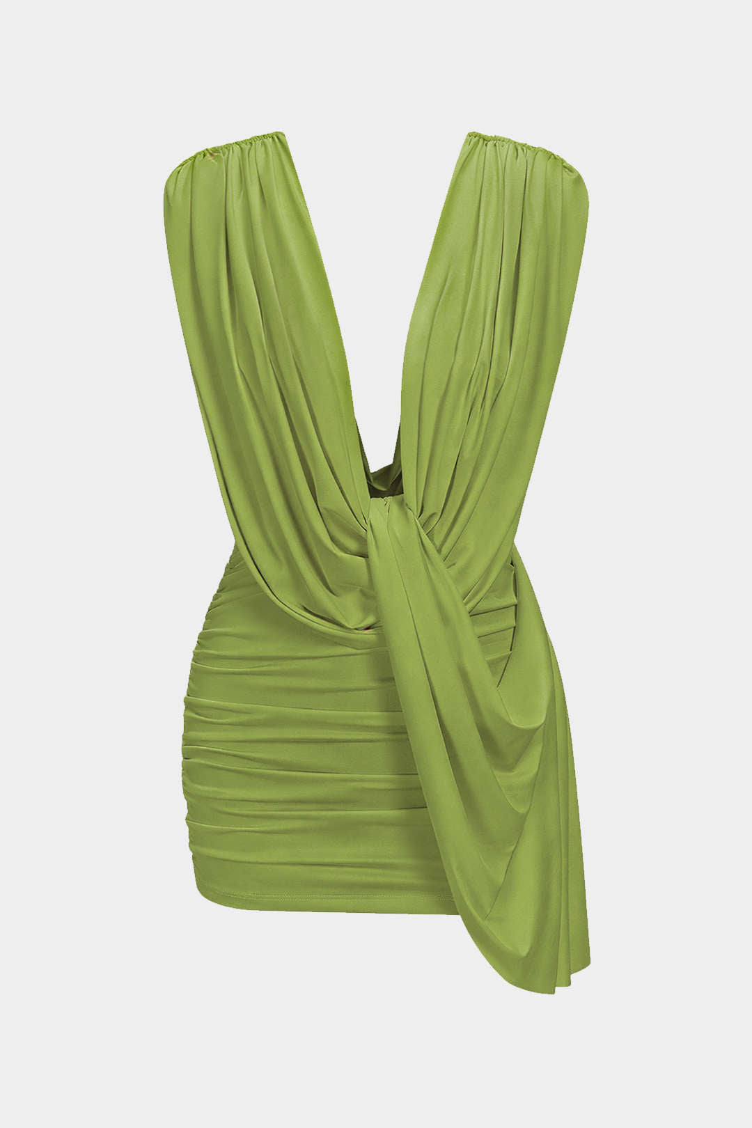 Minikleid mit Raffungen, Drapierungen, Wasserfallausschnitt und asymmetrischem Saum ohne Ärmel