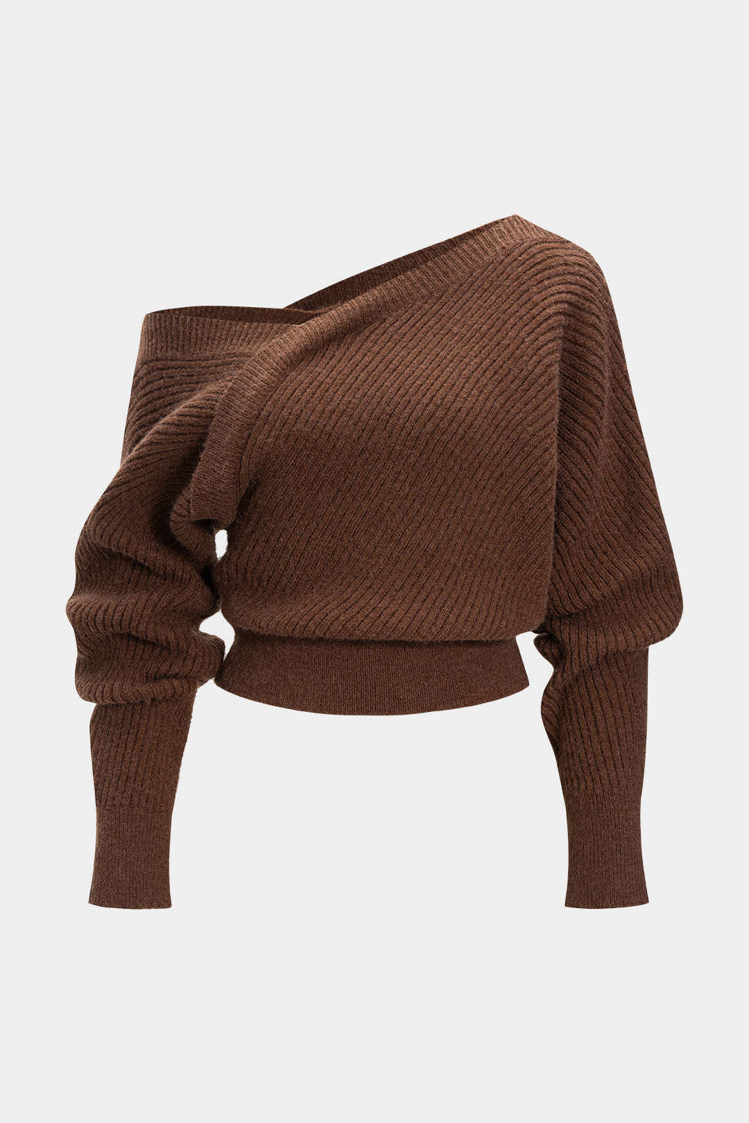 Asymmetrisch geripptes Langarm-Strickoberteil