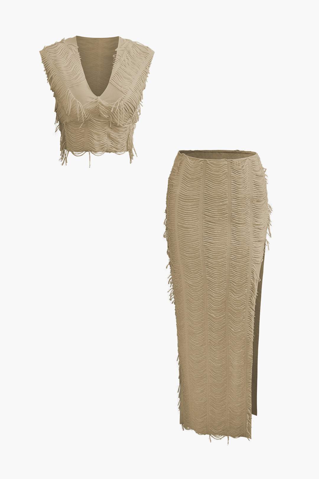 Ver distressed V-Ausschnitt Top mit kurzen Ärmeln und Maxirock mit Schlitz-Set