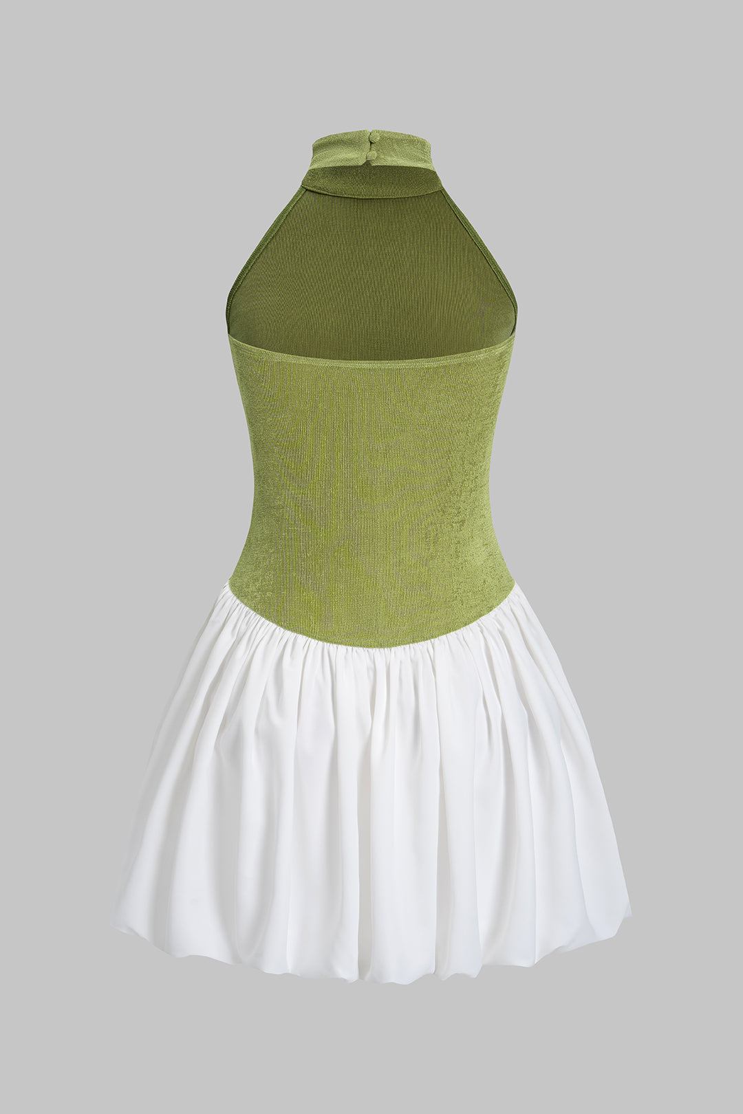 Patchwork Mock-Neck Rückenfreies Gerafftes Ärmelloses Minikleid