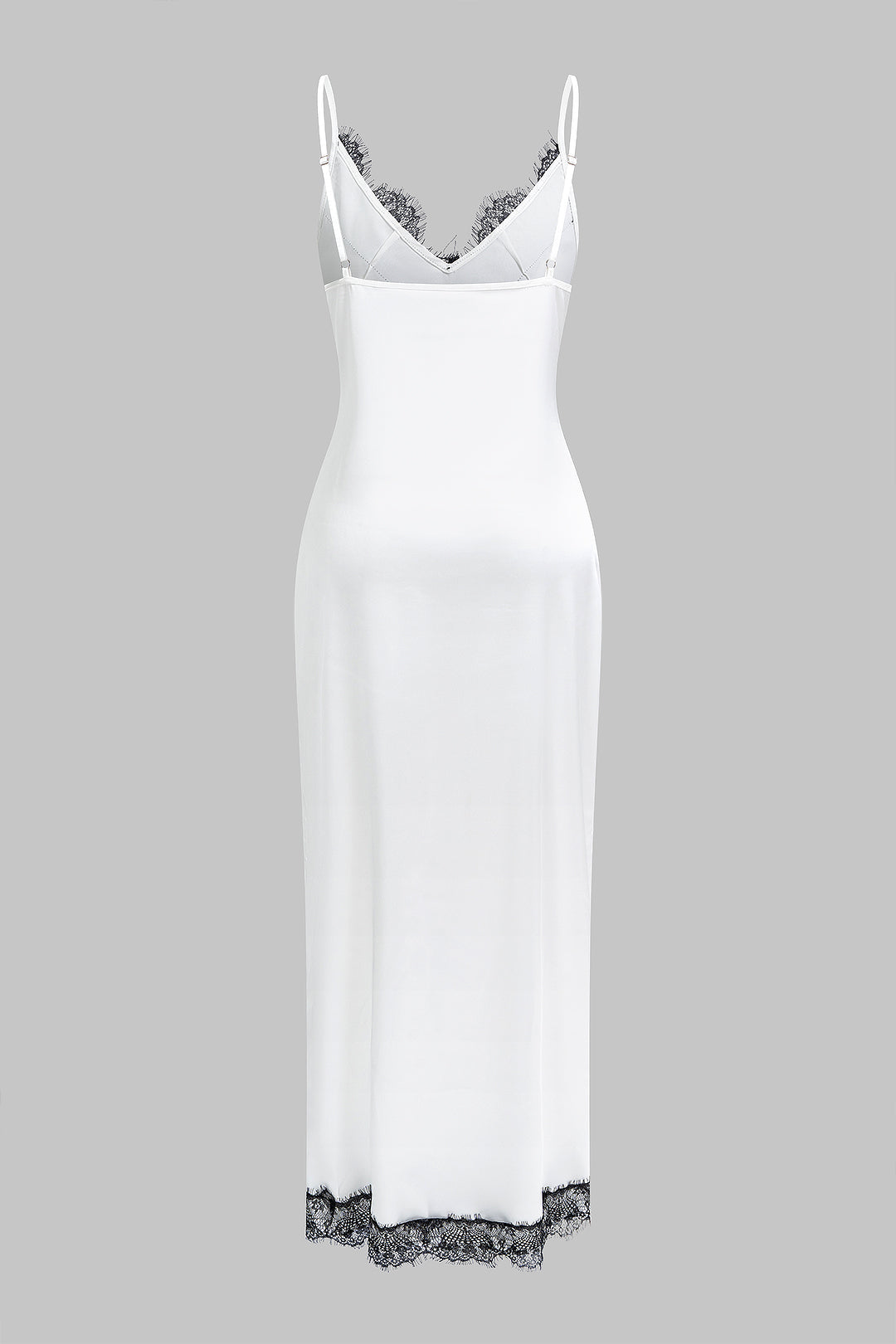 Robe longue sans manches en satin, patchwork de dentelle et fente