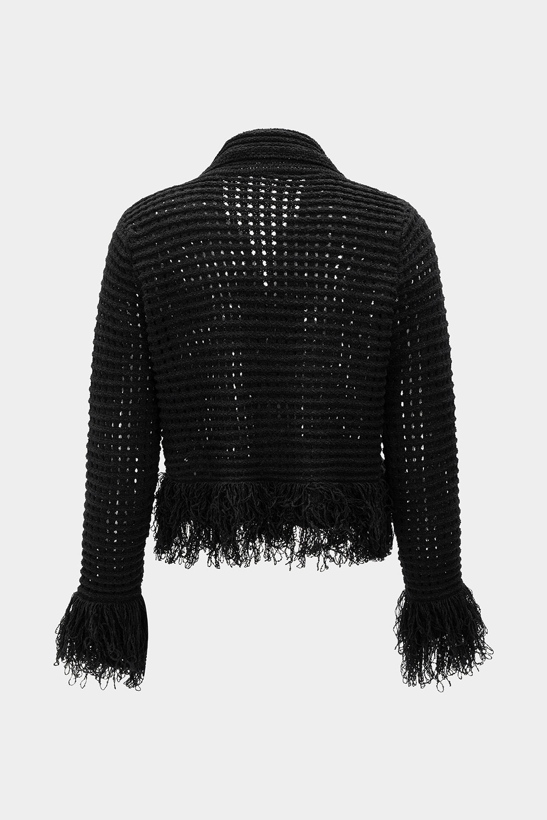 Knit Fringe Cut Out Long-Sleeve Top