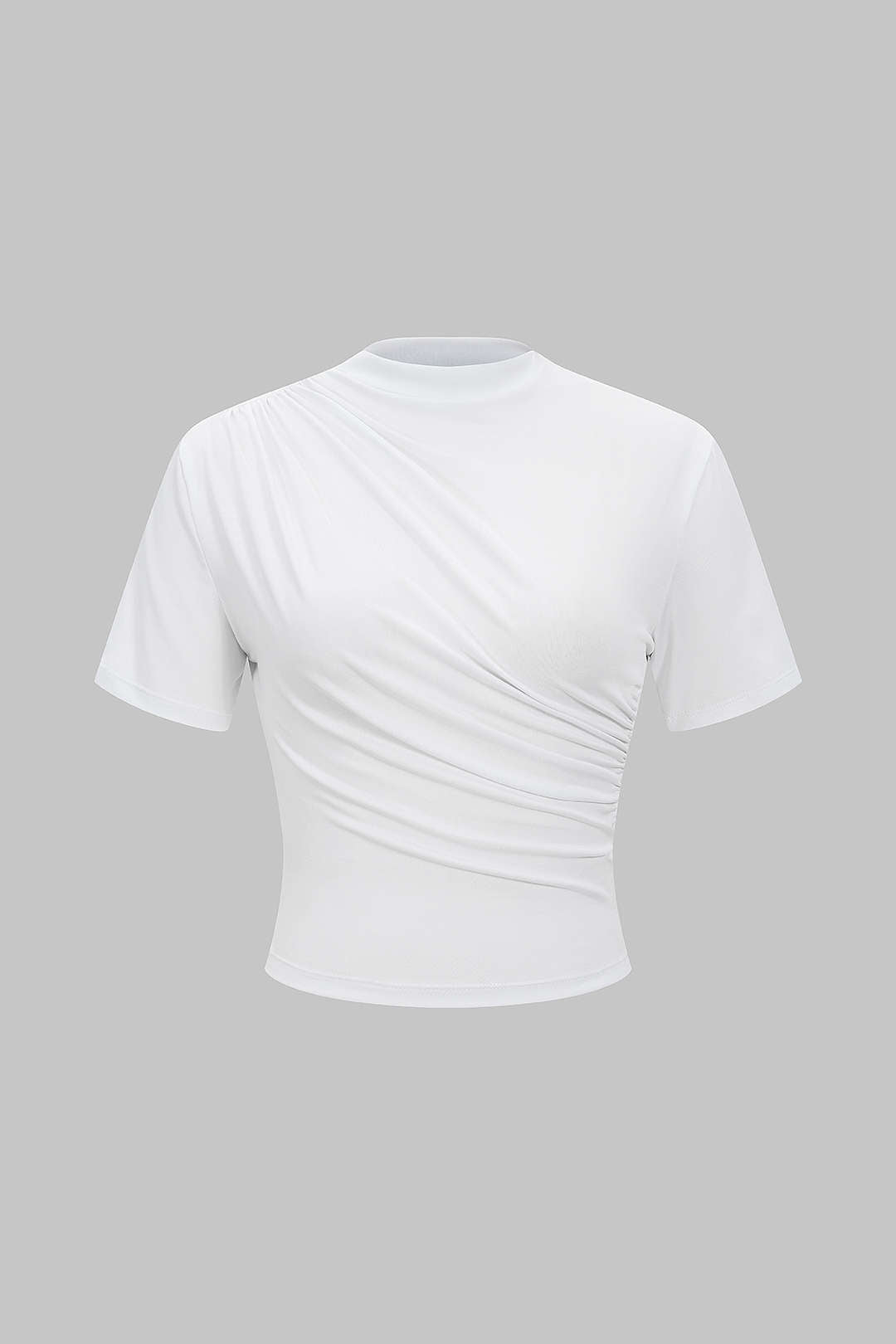 T-shirt à col montant et manches courtes froncé
