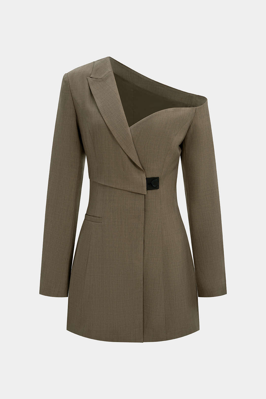 Notched Lapel Asymmetrical Long Sleeve Mini Dress