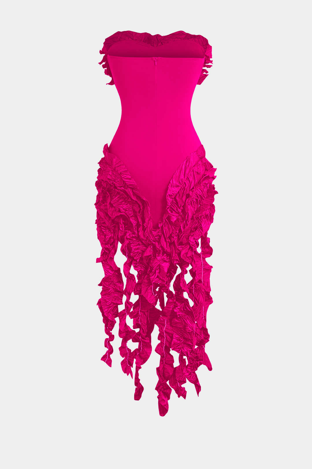 Robe midi bustier à volants et franges