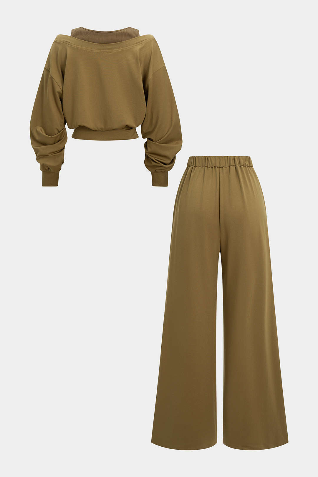 Cut-out-Langarmtop und Hose mit hoher Taille und weitem Bein