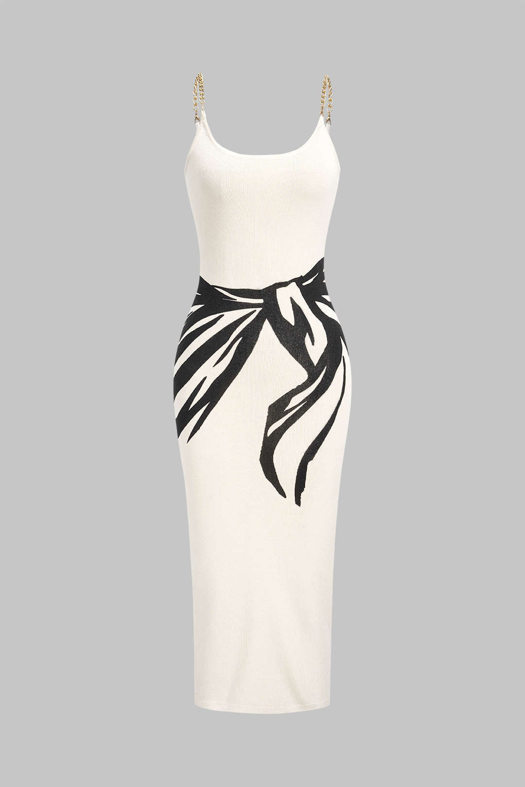 Robe midi sans manches en maille à imprimé géométrique et chaîne métallique