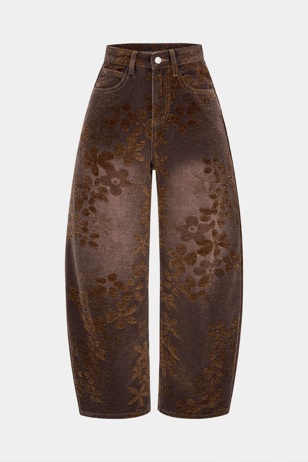 Denim Floral Print High-Waist Pocket Jeans