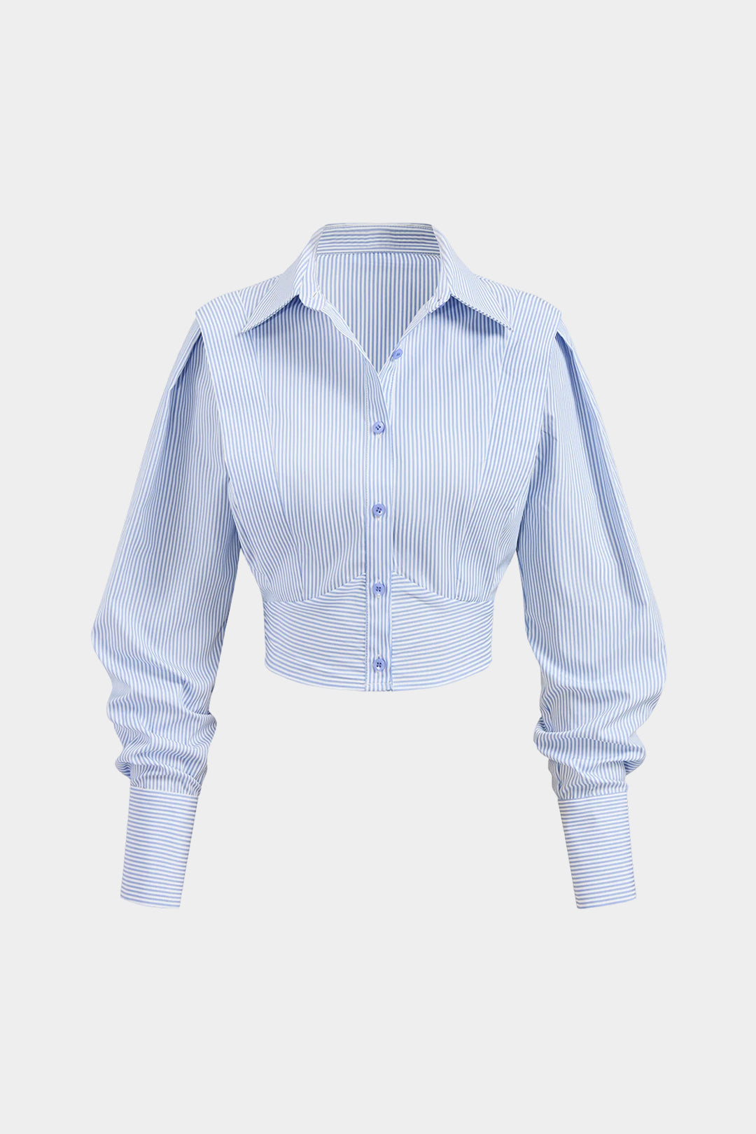 Stripes Print Lapel Button Long-Sleeve Shirt