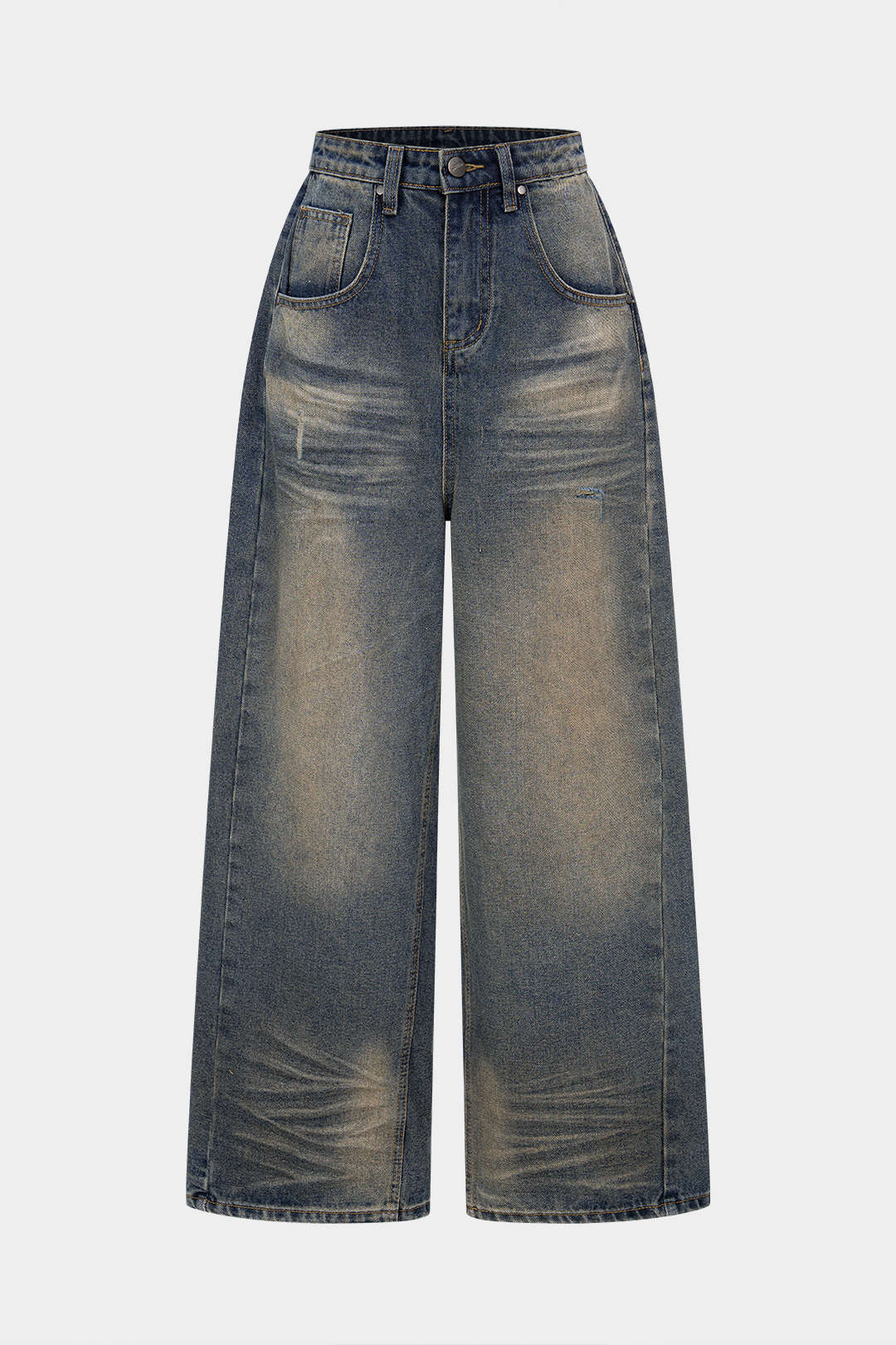 Jean large en simili-cuir patchwork denim