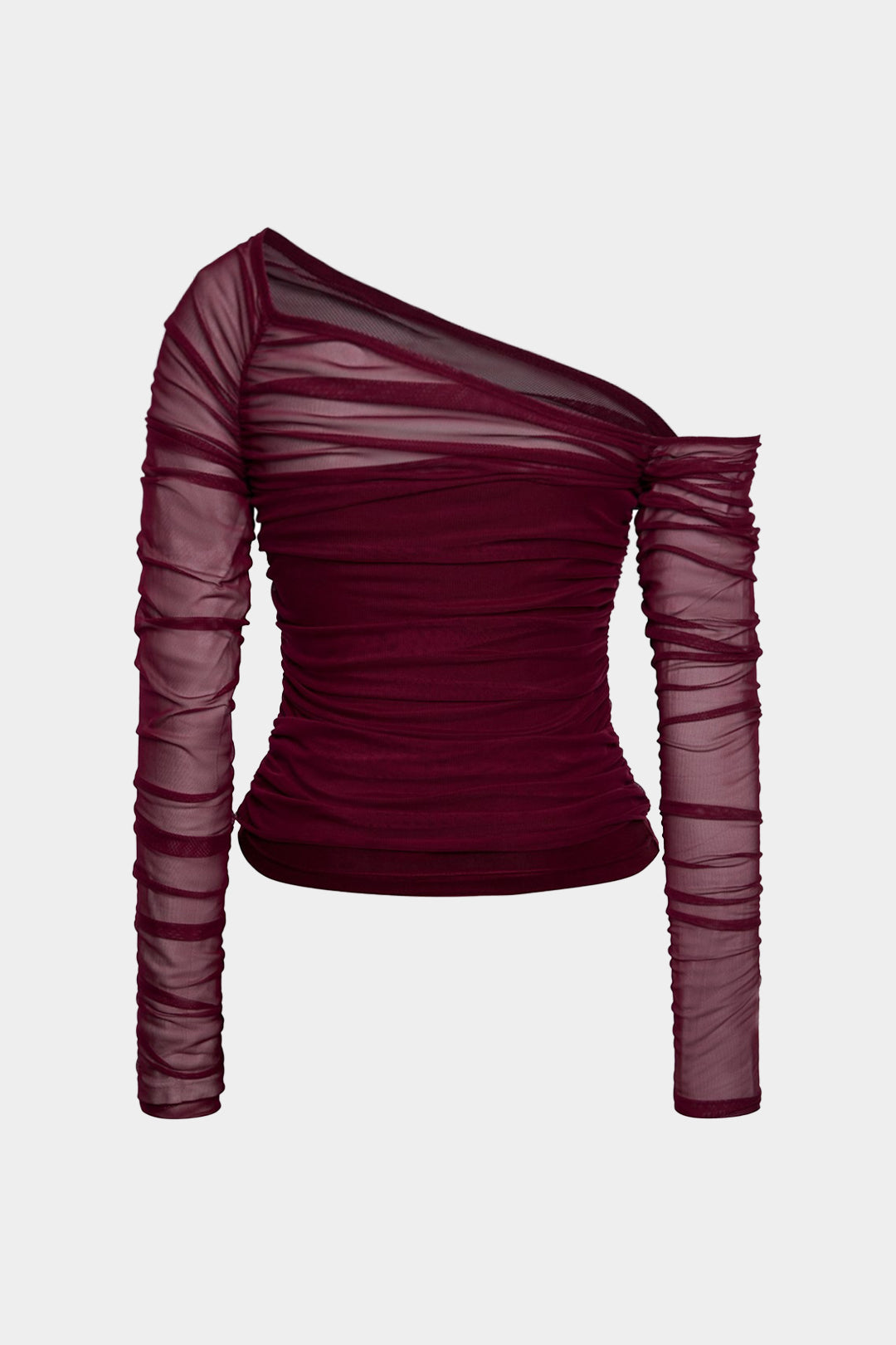One-Shoulder Langarm-Top aus Mesh mit Raffungen
