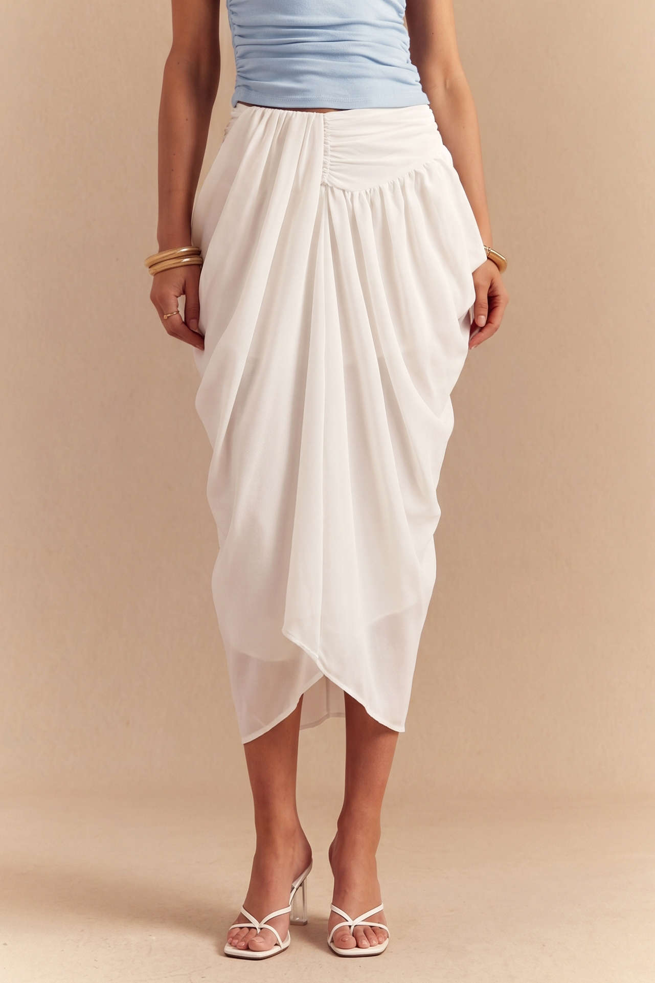Solid Asymmetrical Ruched Skirt