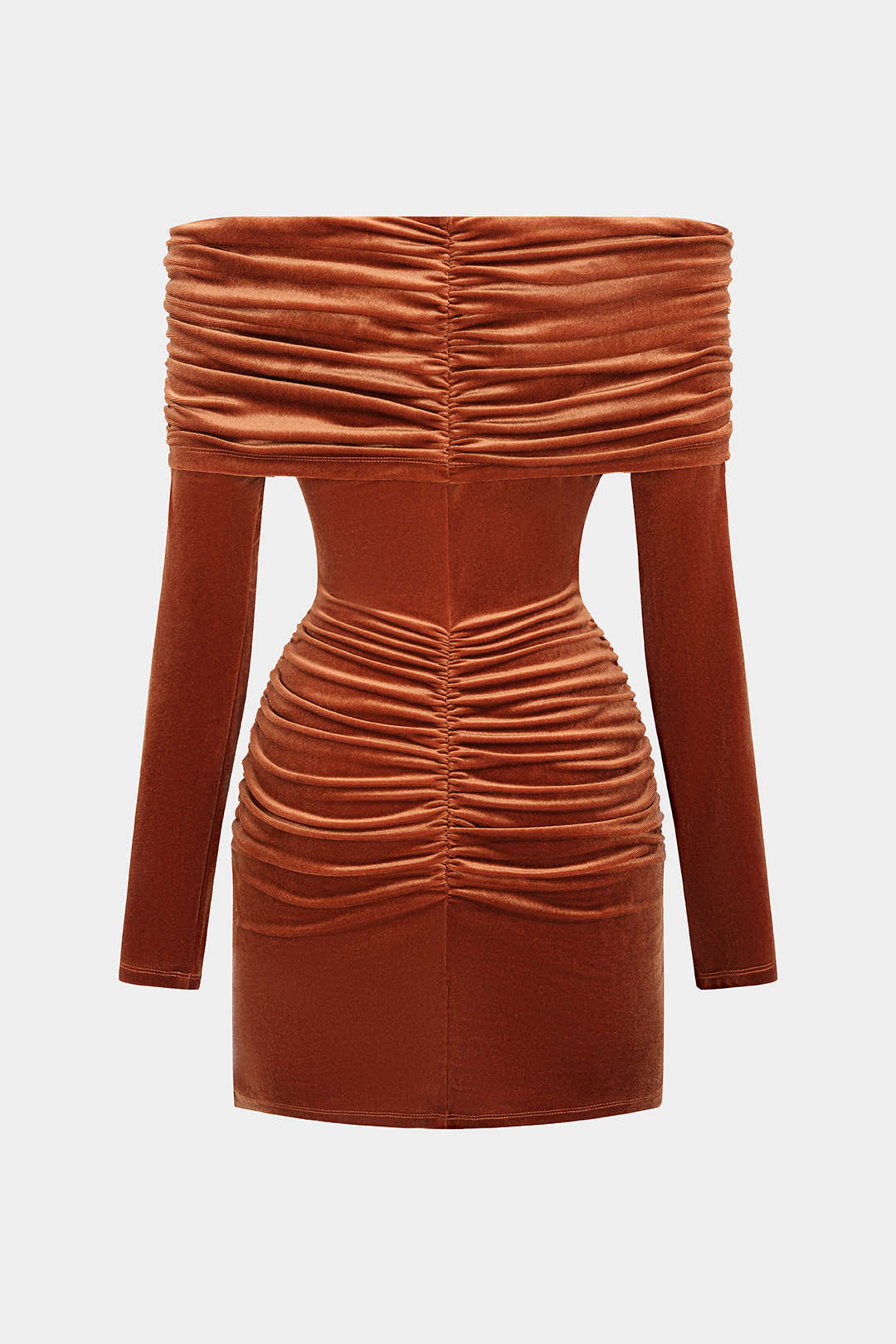 Off Shoulder Metallic Decor Ruched Long Sleeve Mini Dress