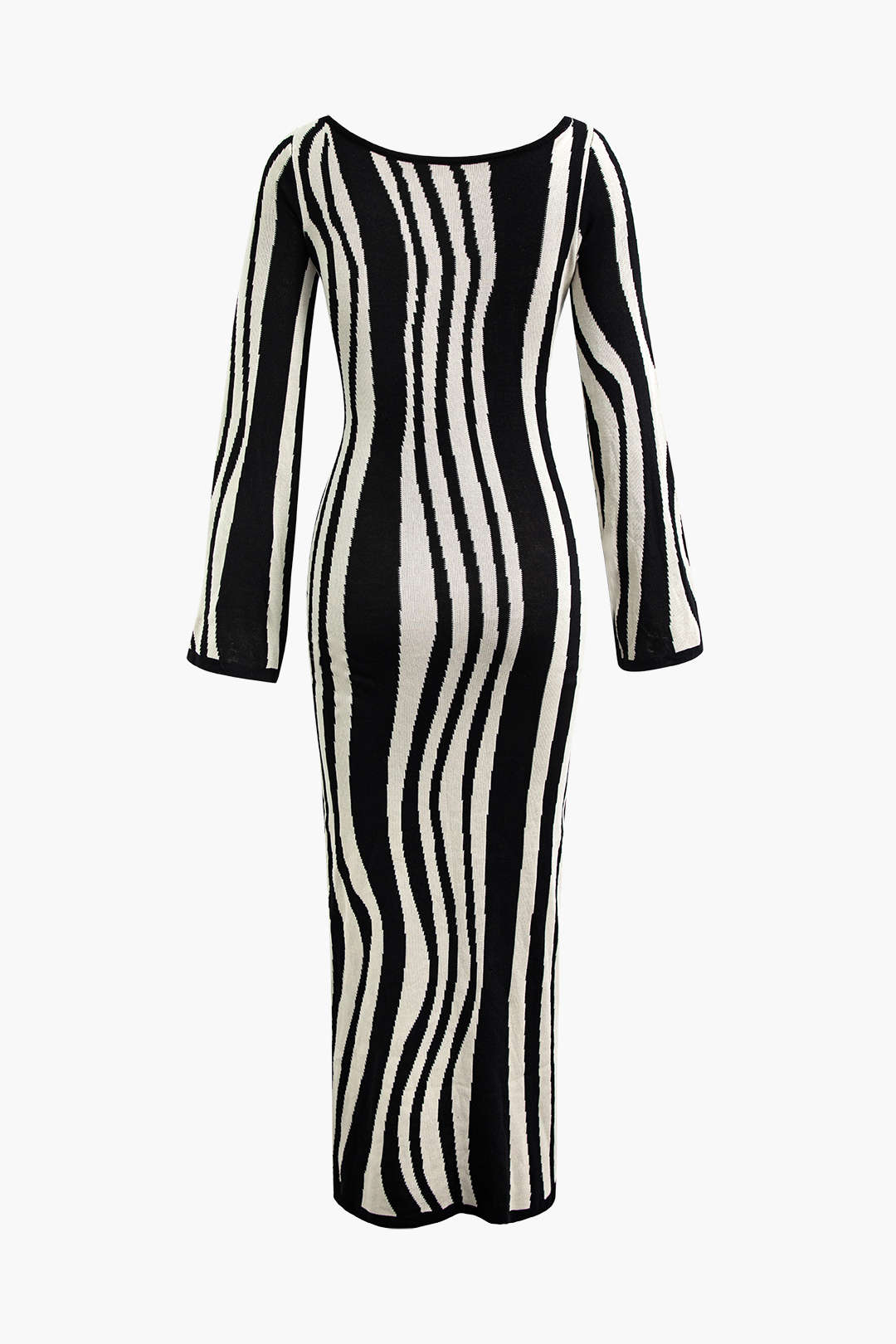 Robe longue en maille à rayures contrastantes et col rond