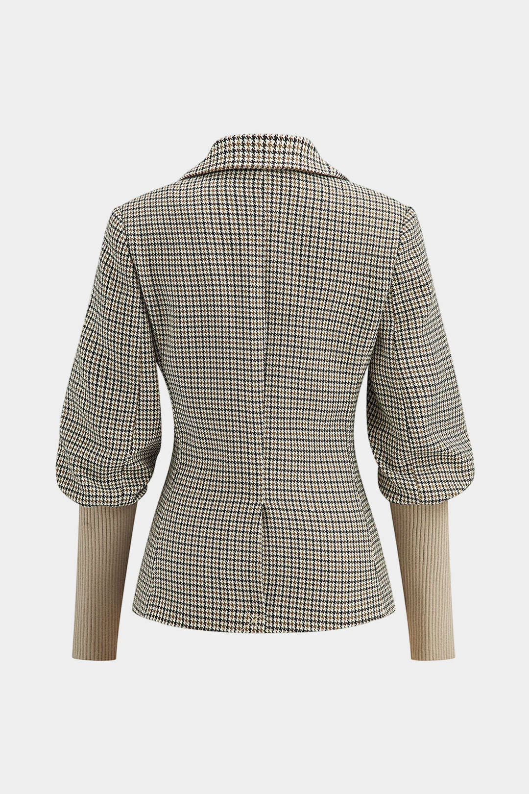 Plaid Print Notched Lapel Patchwork Fake Pockets Blazer