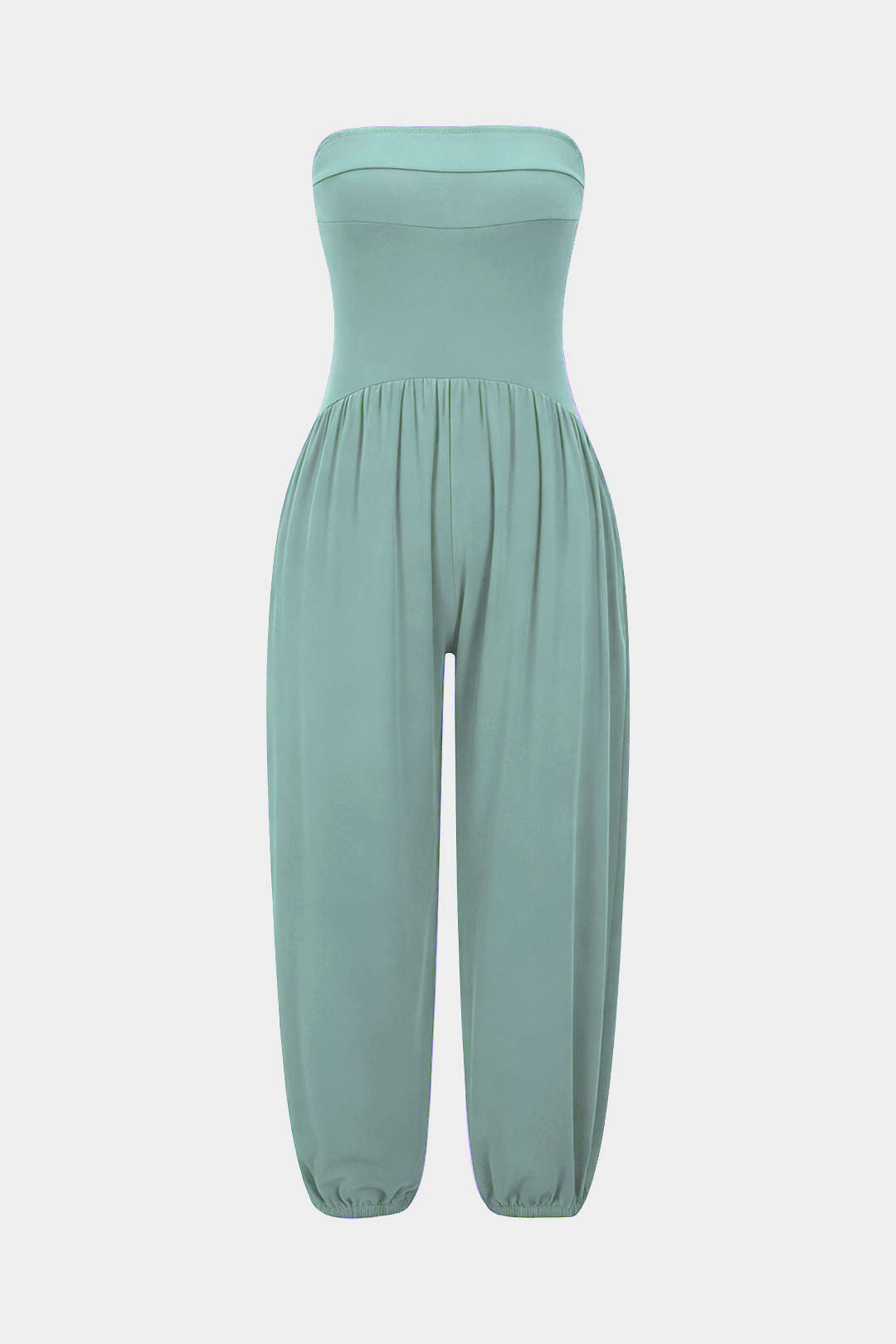 Einfarbiger geraffter trägerloser Jumpsuit
