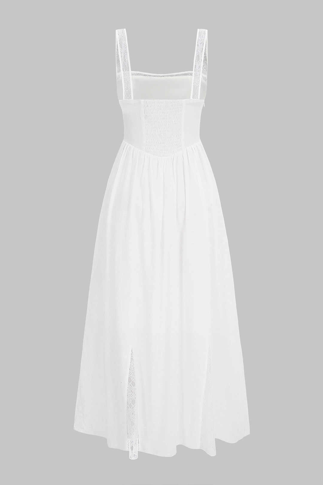 Midi-Kleid mit Schnürung vorne, gesmoktem Oberteil, Spitze und Patchwork