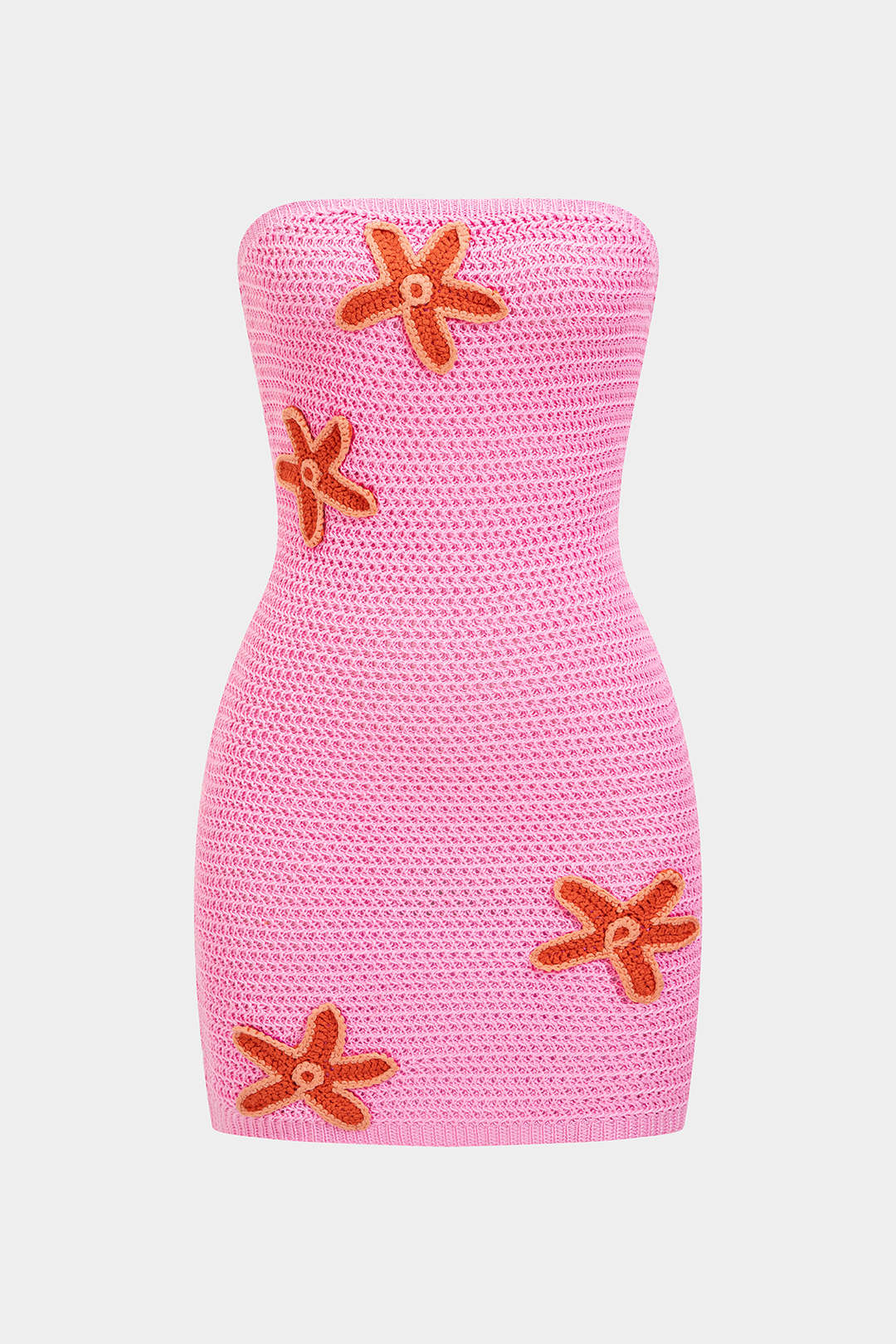 Mini-robe bustier sans manches en maille à motifs floraux contrastants