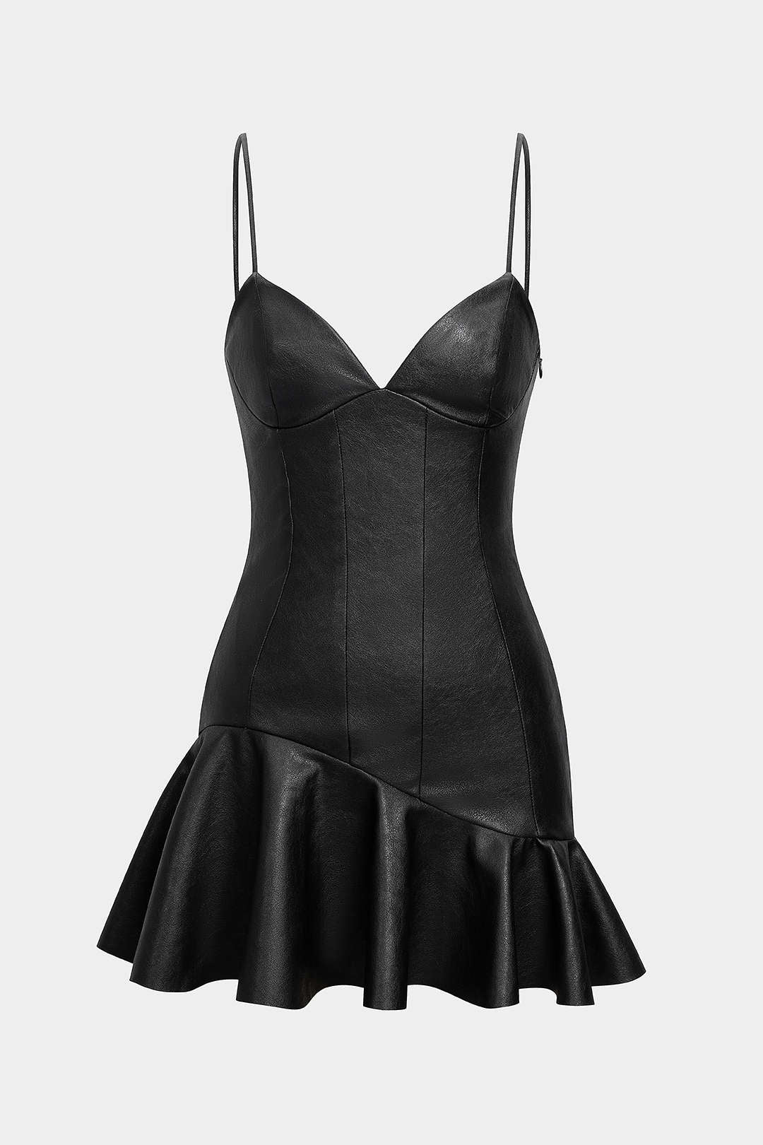 Kunstleder Asymmetrischer Volant Saum Slip Ärmelloses Mini-Kleid