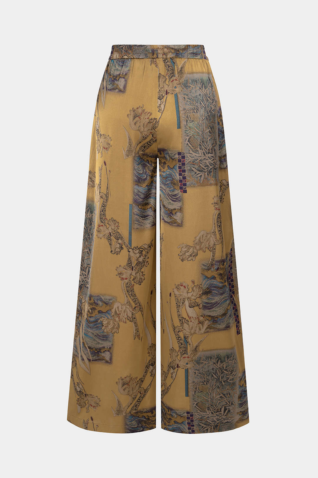 Hose mit weitem Bein, gerafftem Bund und abstraktem Print aus Satin