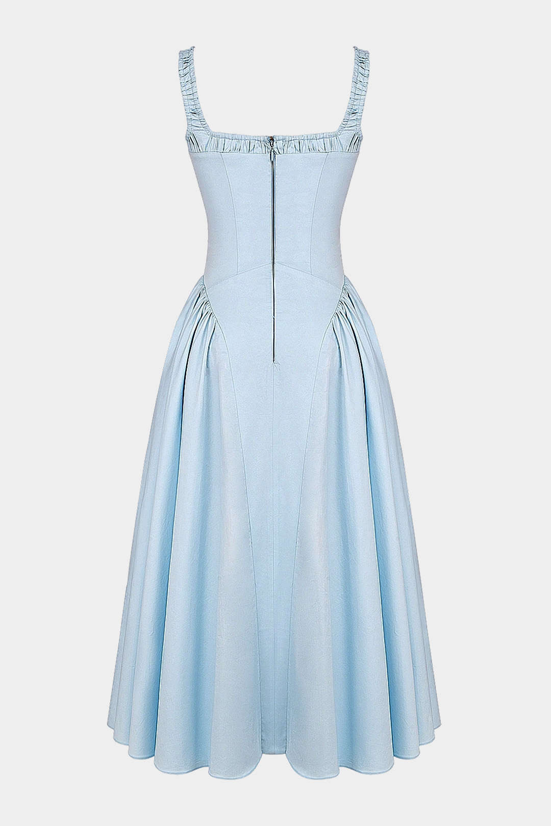 Square Neck Ruched Sleeveless Midi Dress