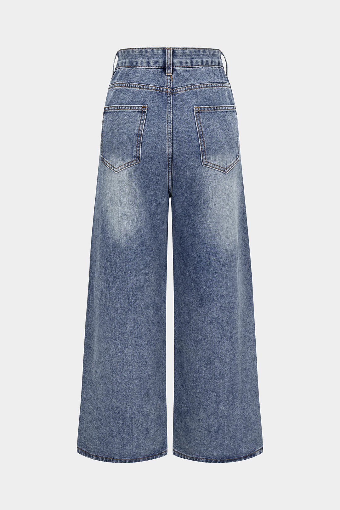 Jean Large En Denim À Taille Haute Avec Cordon De Serrage Et Perles