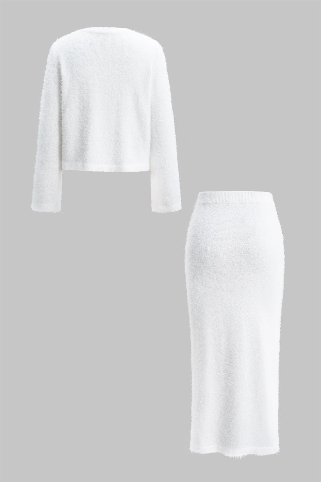 Knit Metallic Button Long-Sleeve Top And Skirt Set