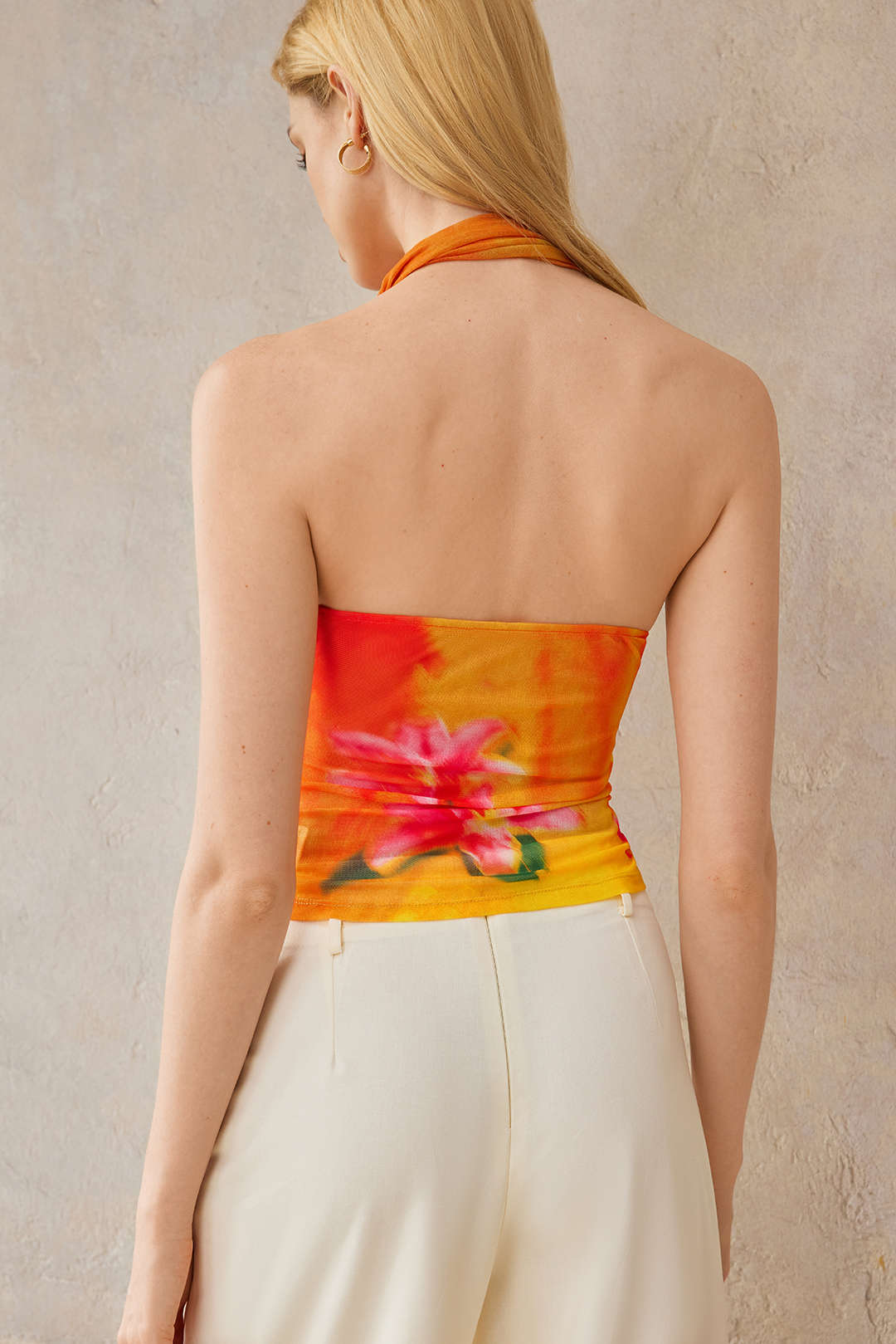 Floral Print Mesh Asymmetrical Ruched Cami Top