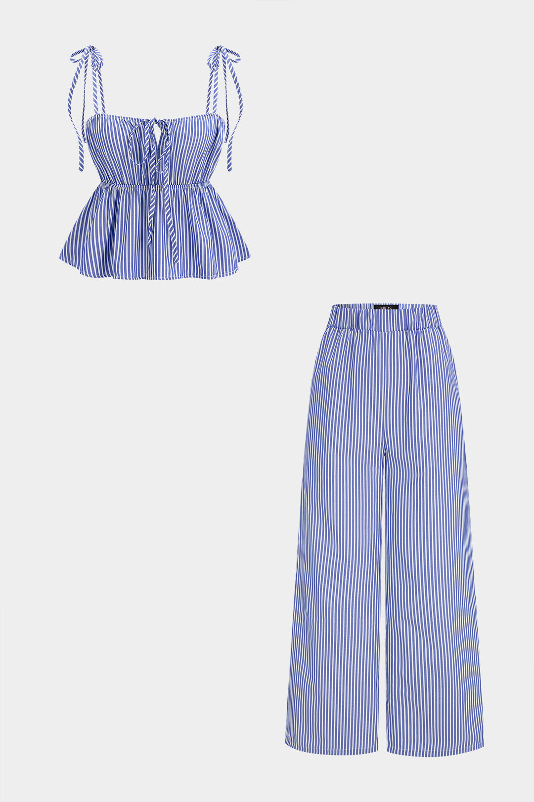 Stripes Print Tie-Up Cami Top And Wide Leg Pants Set
