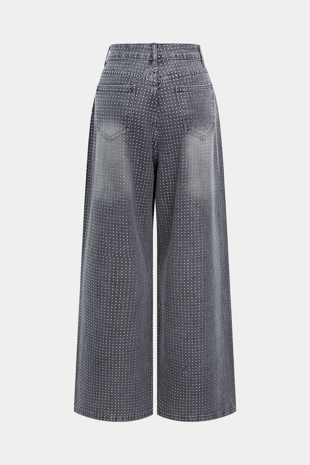 Denim-Strass-Jeans mit hoher Taille und geradem Bein