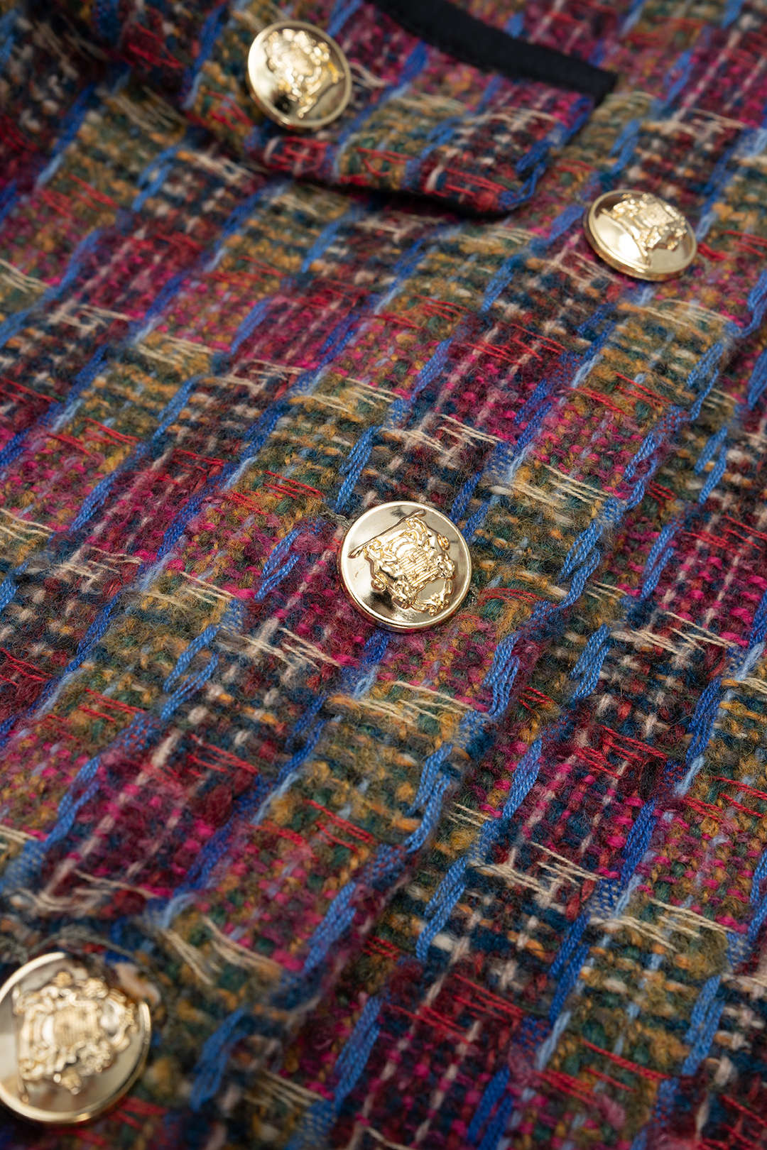 Tweed Patchwork Button Pockets Jacket And Pleated Mini Skirt Set