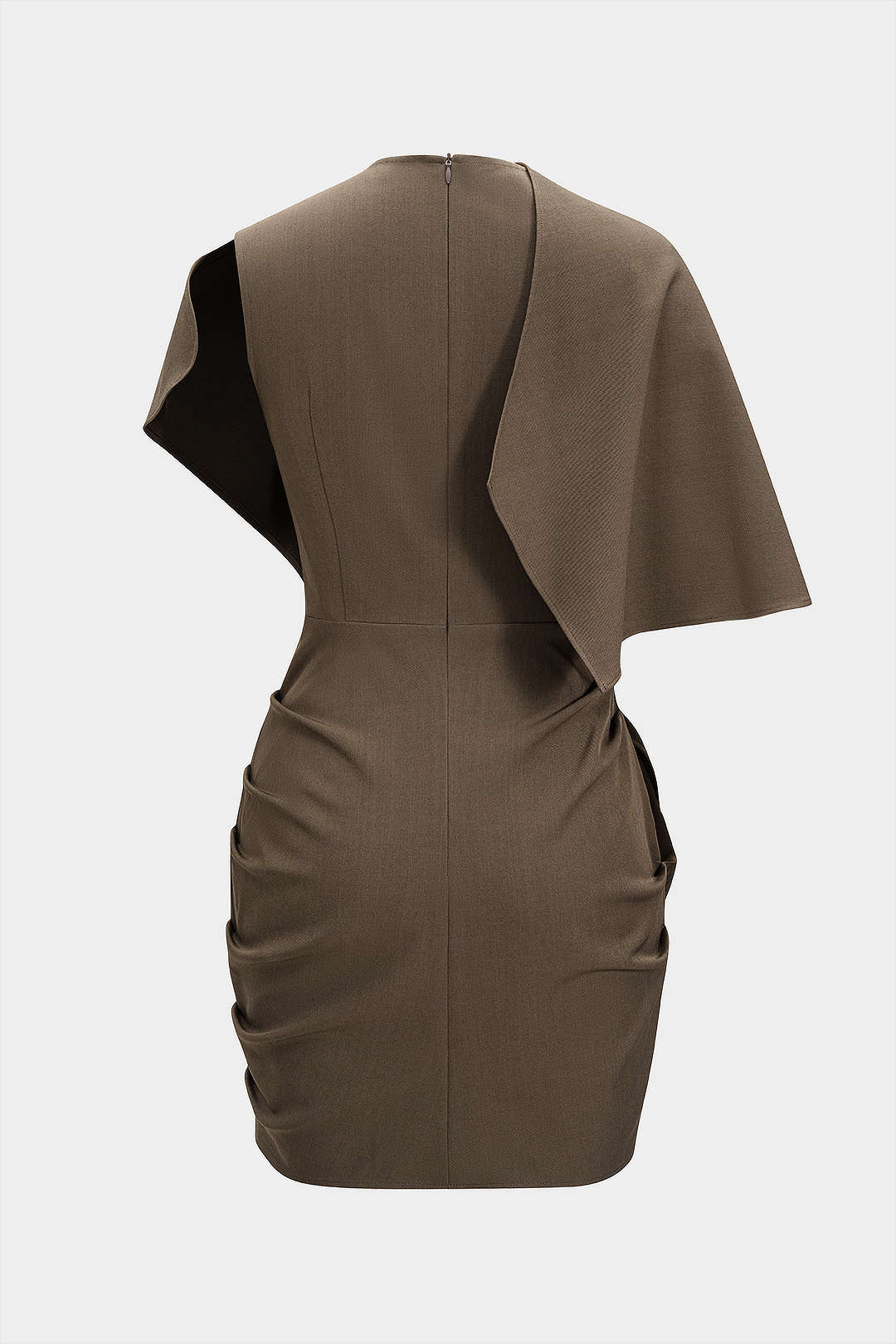 Metallic gerafftes, asymmetrisches Minikleid mit Reißverschluss und kurzen Ärmeln