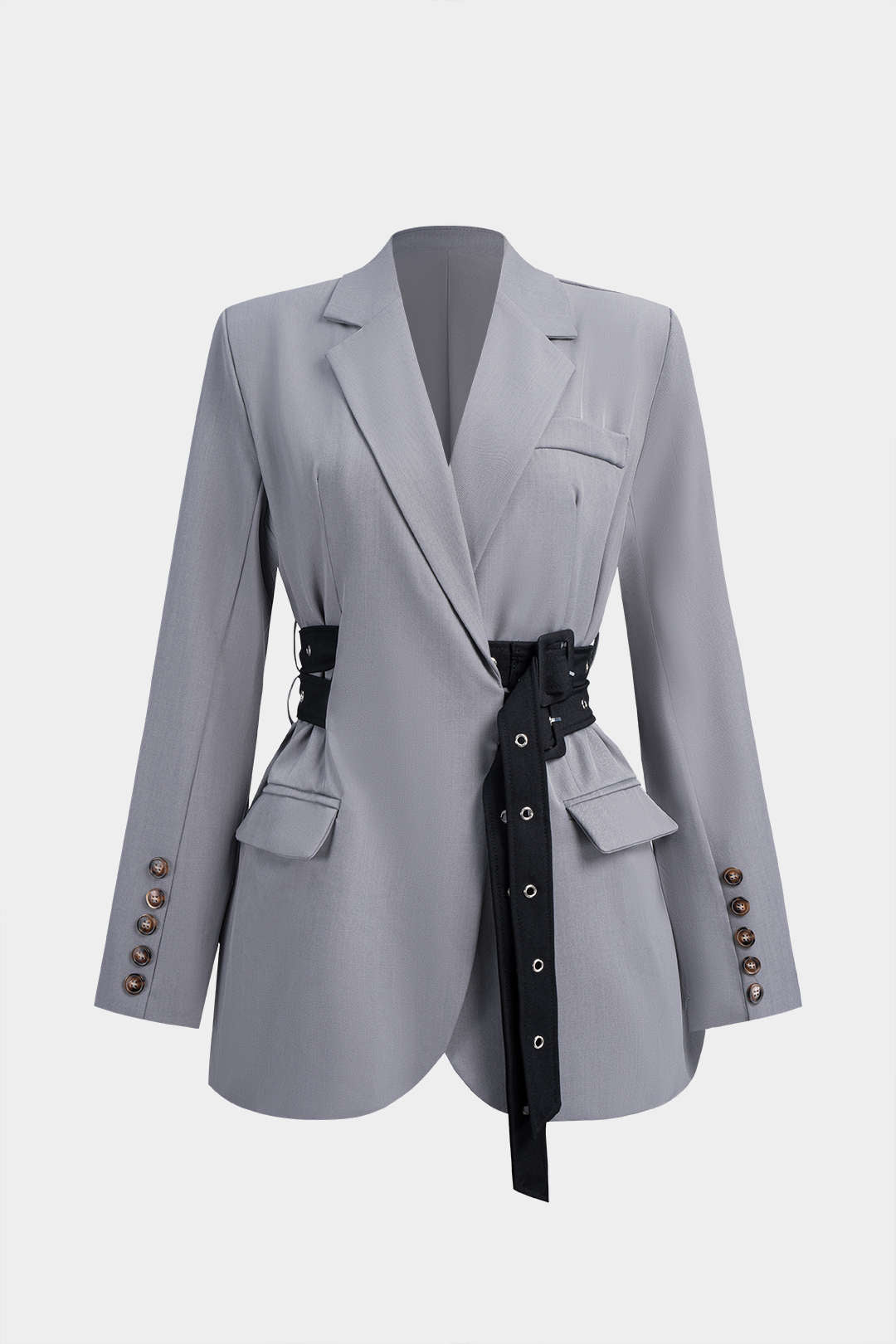 Blazer à manches longues avec ceinture à nouer pour cintrer la taille