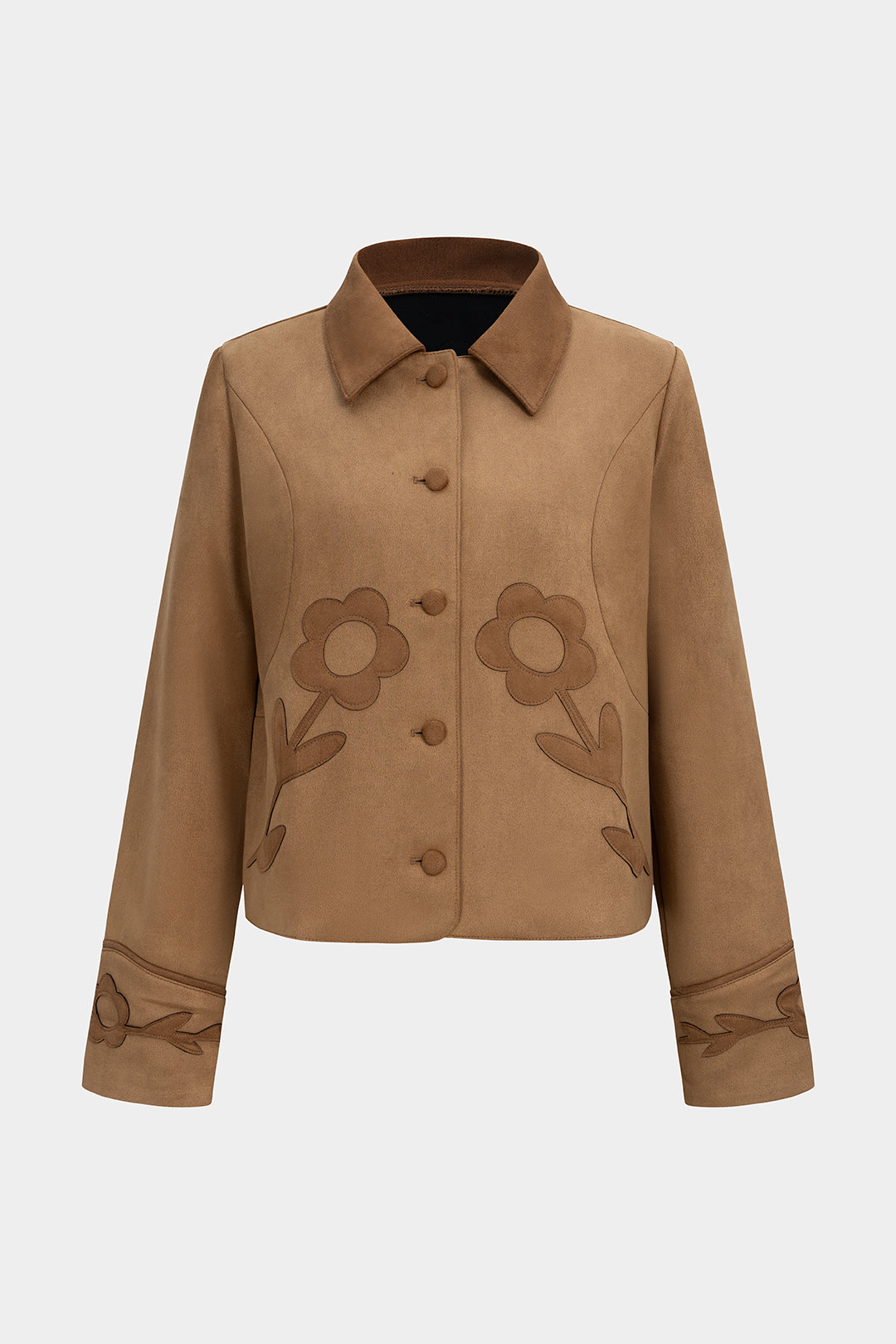 Flower appliques Suede Patchwork Button Jacket