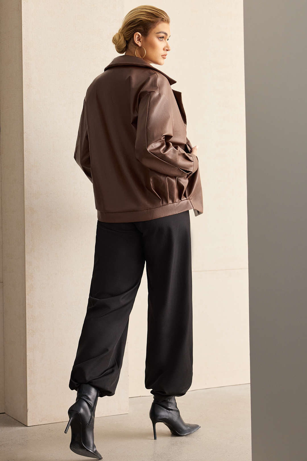 Faux Leather Notched Lapel Blazer