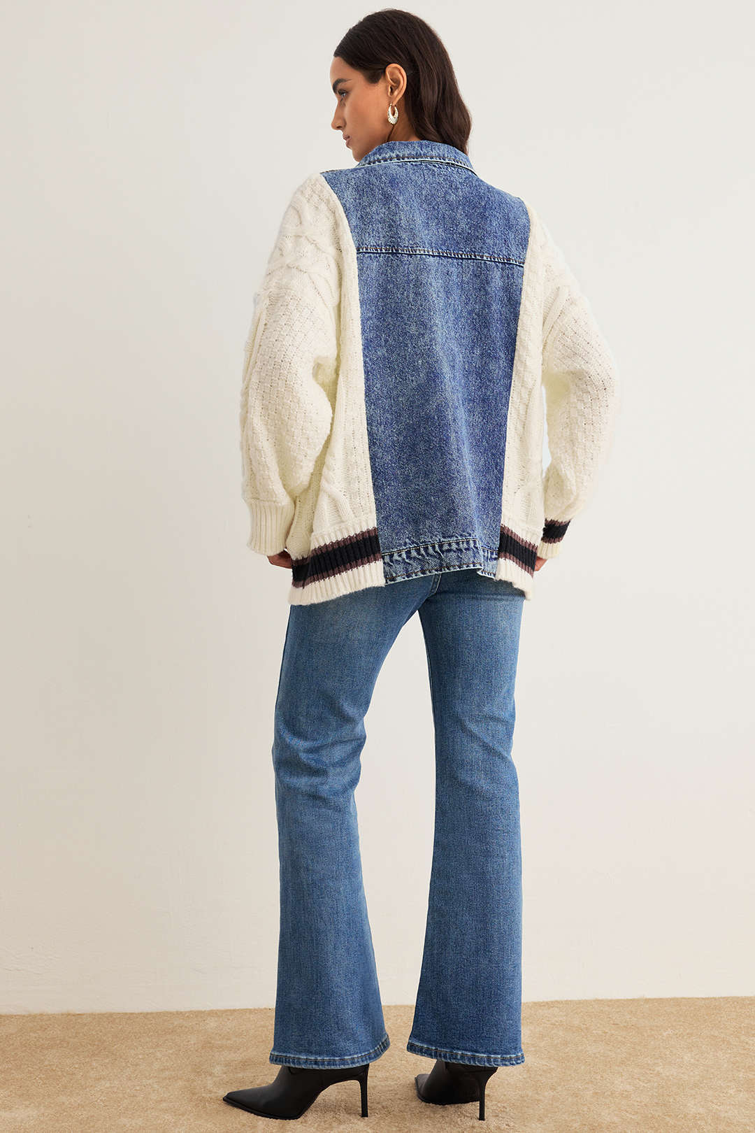 Gestrickter Denim Patchwork Cardigan