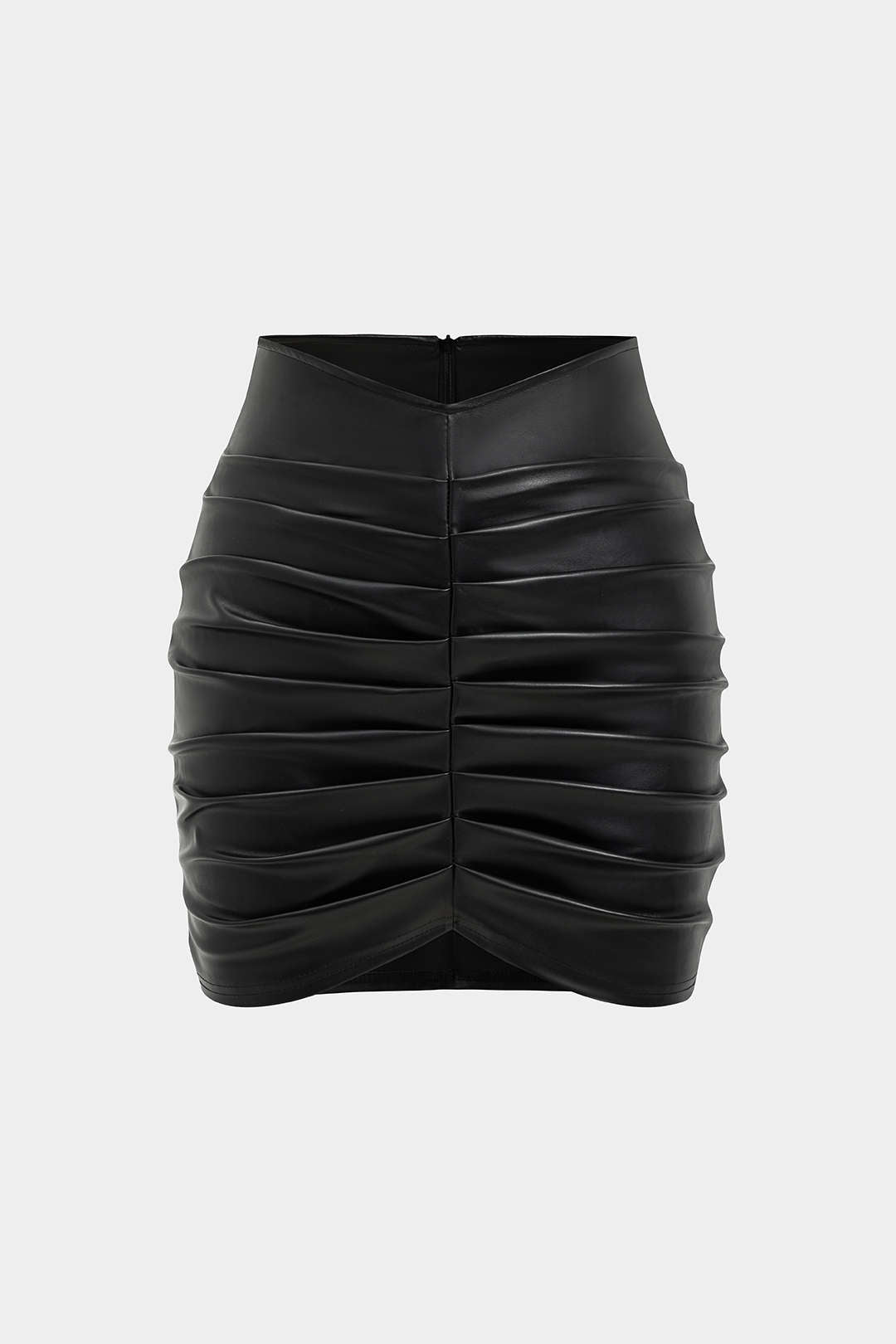Solid Faux Leather Ruched Skirt