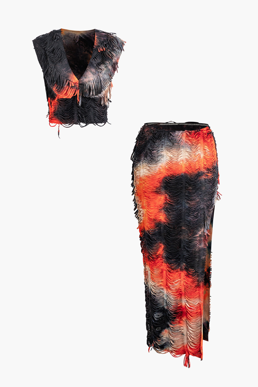 Ver distressed V-Ausschnitt Top mit kurzen Ärmeln und Maxirock mit Schlitz-Set