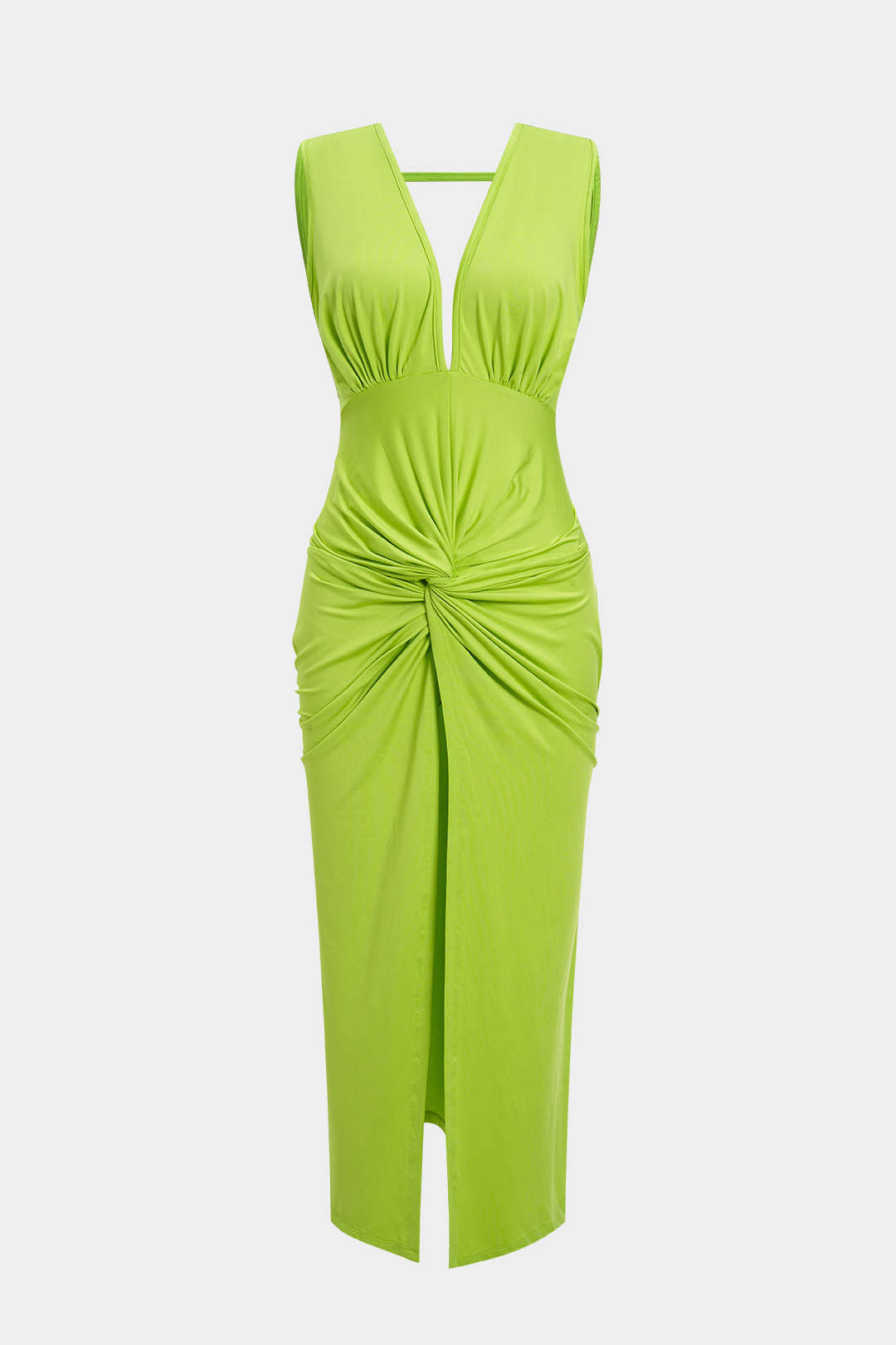 Robe midi sans manches dos nu torsadée froncée