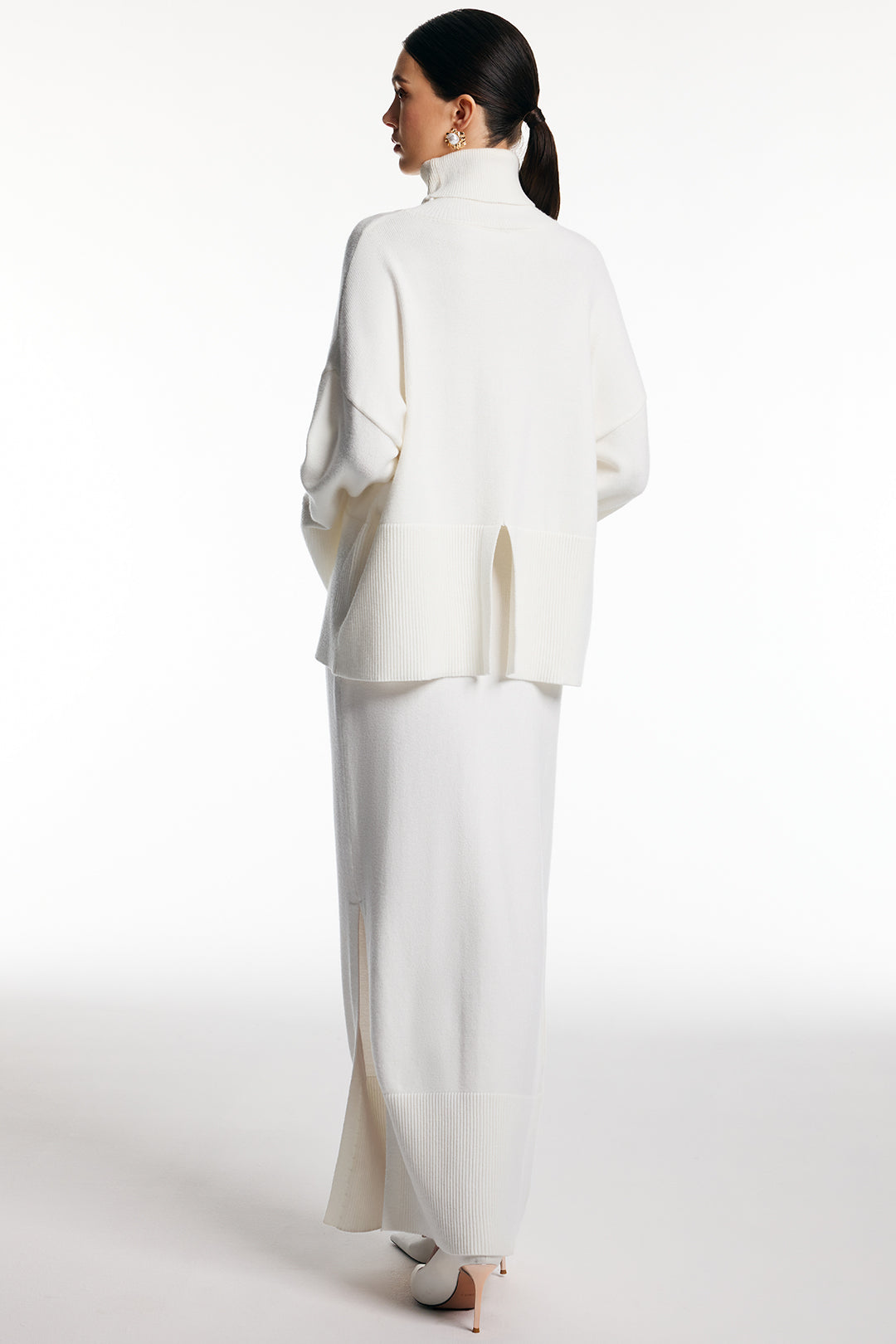 Knit Turtleneck Long-Sleeve Top And Side Split Skirt Set