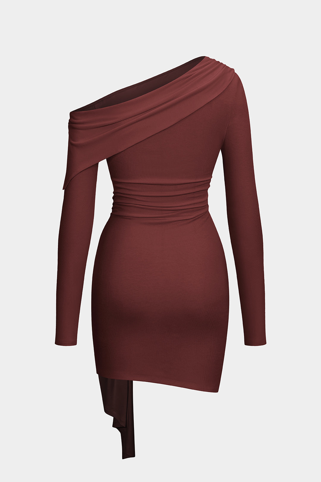Robe midi froncée métallique asymétrique à manches longues