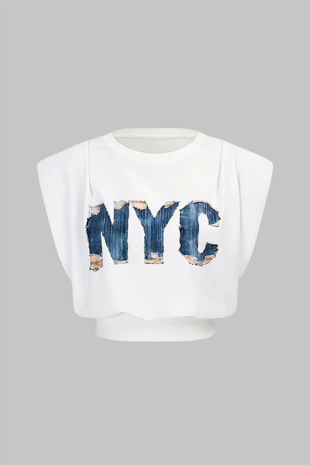 T-shirt sans manches froncé à imprimé lettres