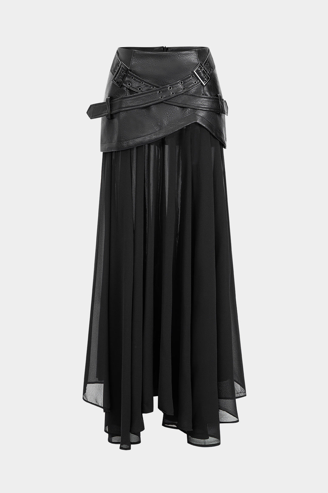 Asymmetrischer Midirock aus Kunstleder-Patchwork