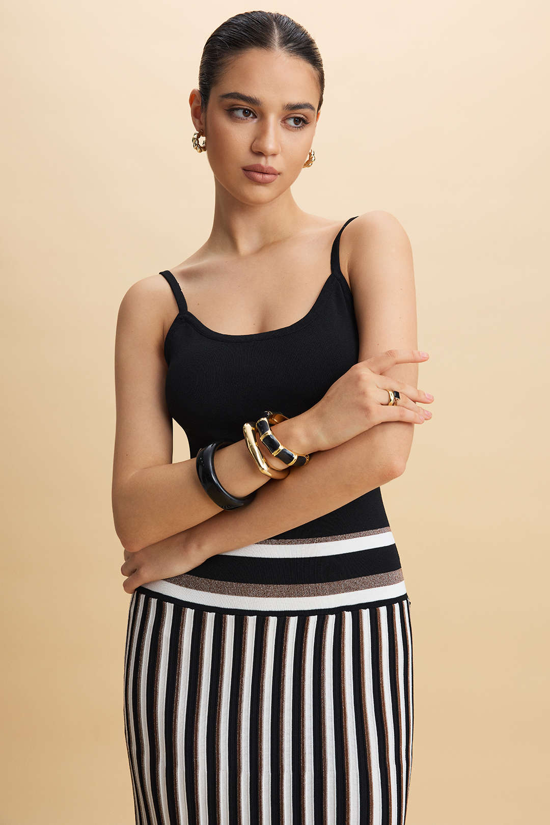 Knit Contrast Slip Sleeveless Midi Dress
