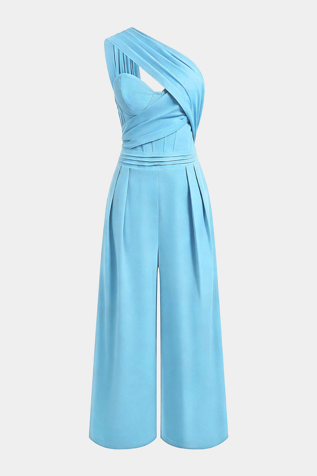 Linen One Shoulder Asymmetrical Ruched Sleeveless Jumpsuit