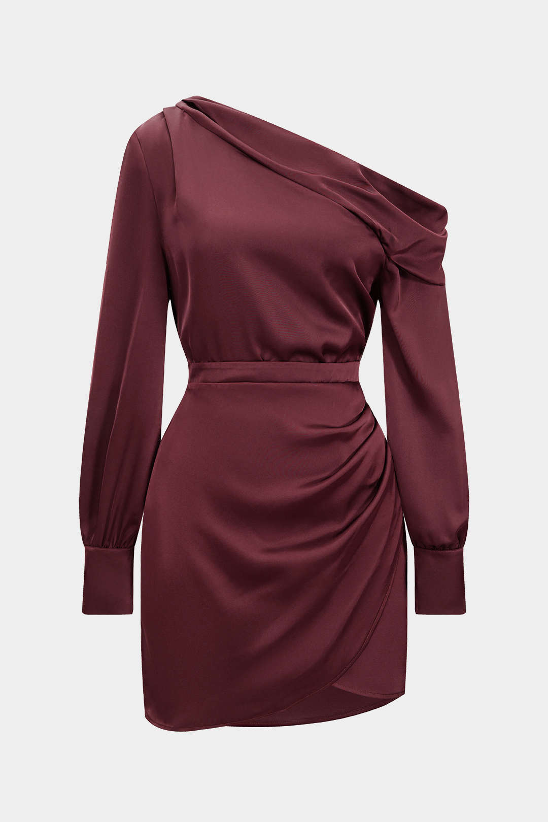 Satin-Minikleid mit asymmetrischem Ausschnitt und langen Ärmeln