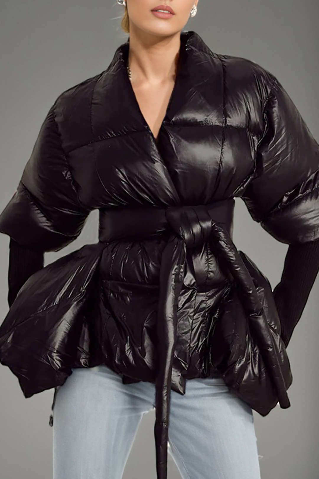 Solid Padded Belted Puffer