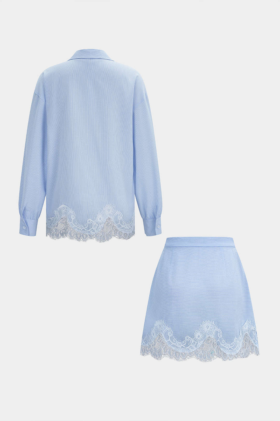 Stripes Print Button Blouse And Wrap Tie-Up Mini Skirt Set