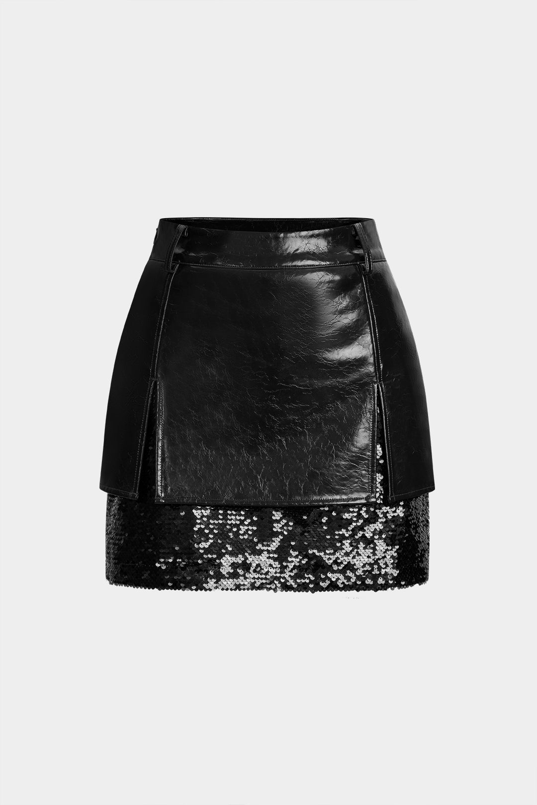 Faux Leather Sequin Patchwork Skirt