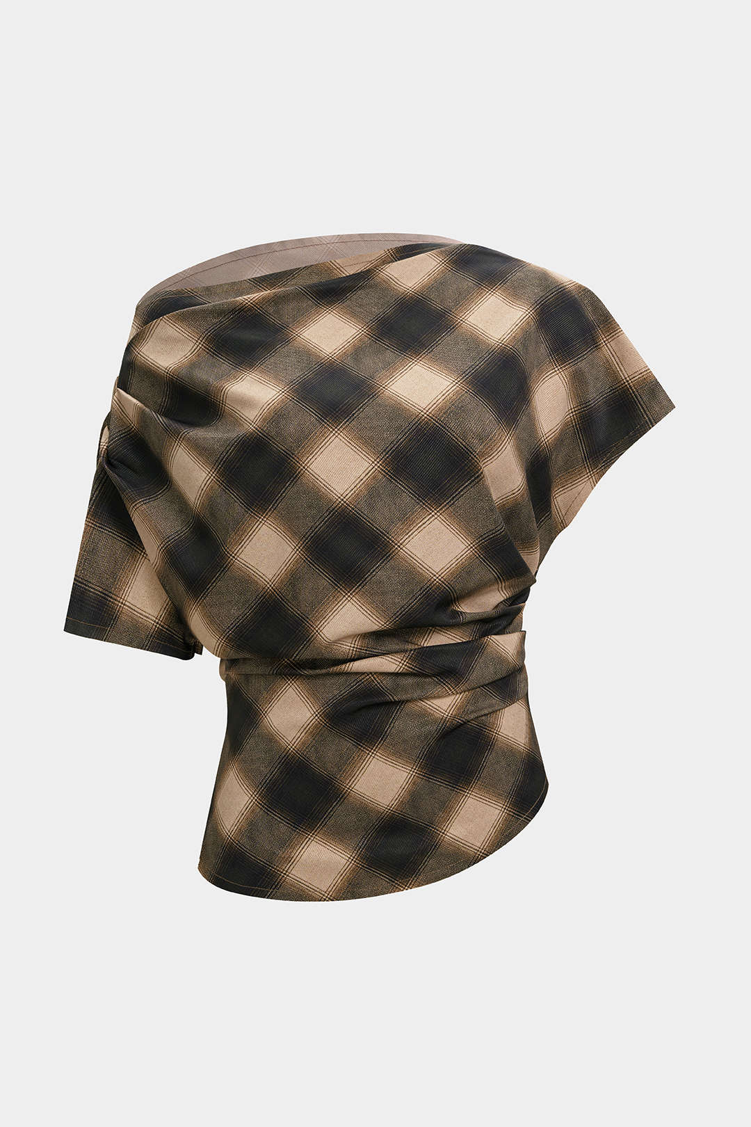 T-shirt asymétrique à imprimé écossais et bords effilochés